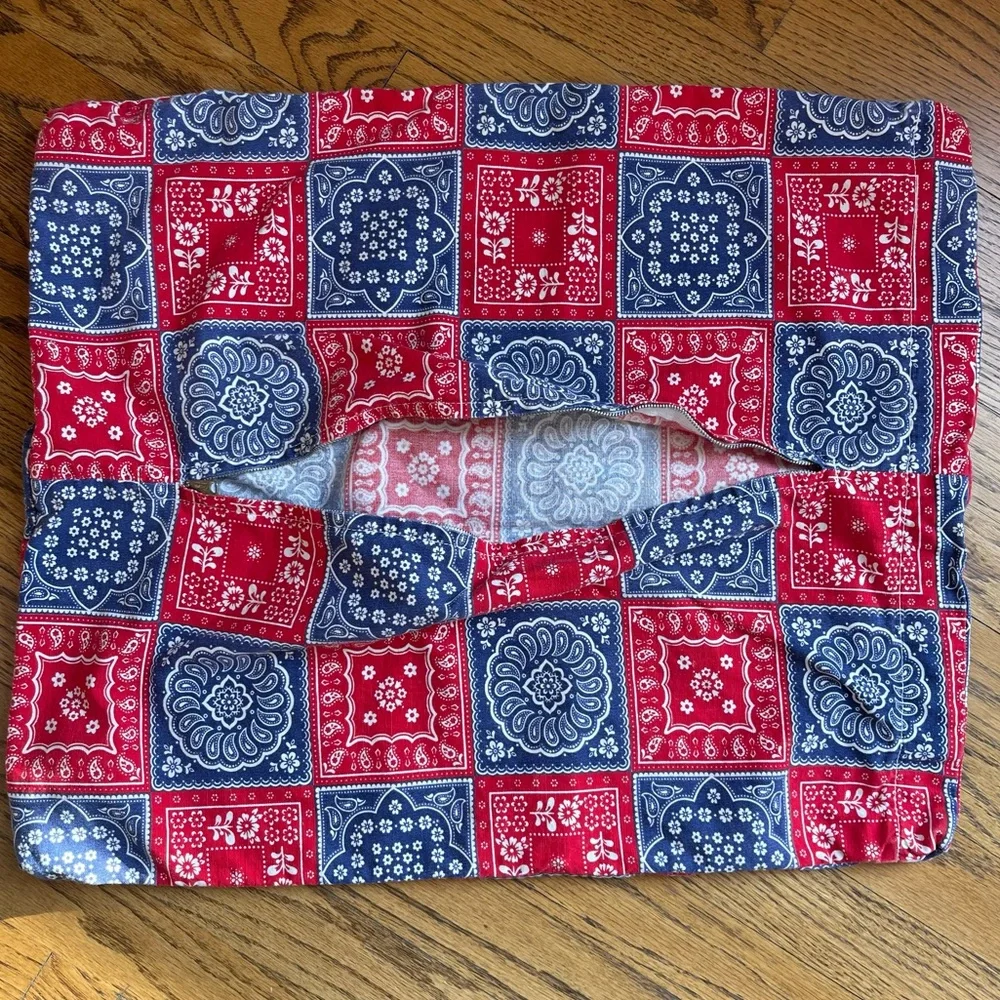Patchwork Bandana Pillow Cover by San Diego Now Designs in Red White Blue 70s